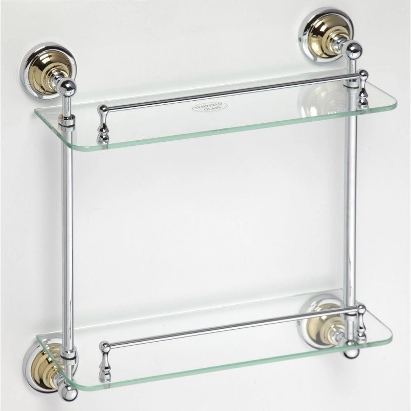 Mensola a muro doccia doppio vetro RETRO in ottone cromo-oro 40x42x12cm