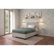 Letto imbottito Singolo 80x190 cm Button - Similpelle,Tortora,Contenitore