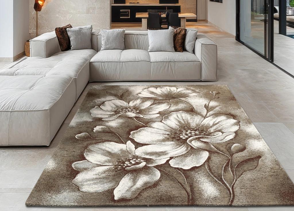 Tappeto Salotto Velour Antiscivolo Disegno Asturia By Suardi - 175x240 - Fango