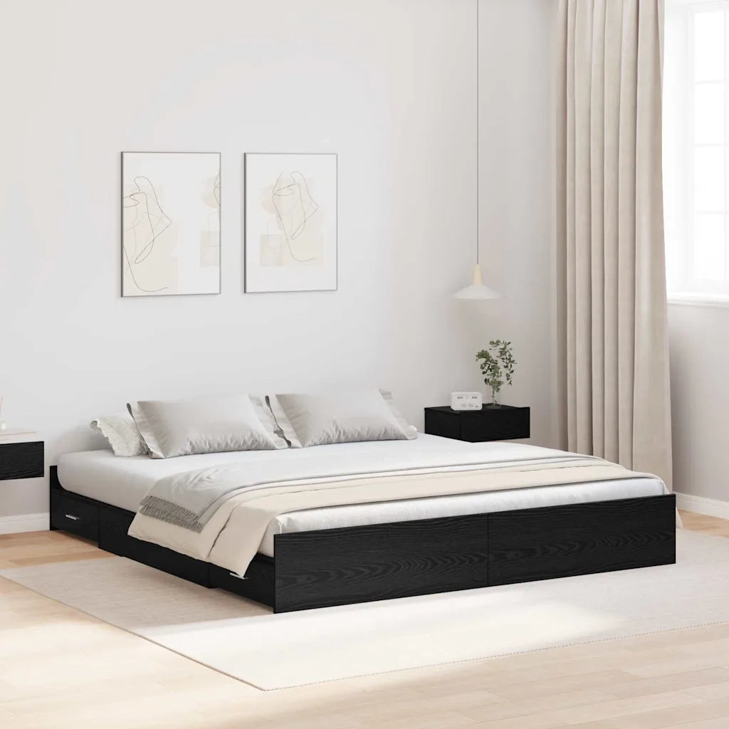 Struttura letto con contenitore Rovere Nero 200 x 200 cm 3335262
