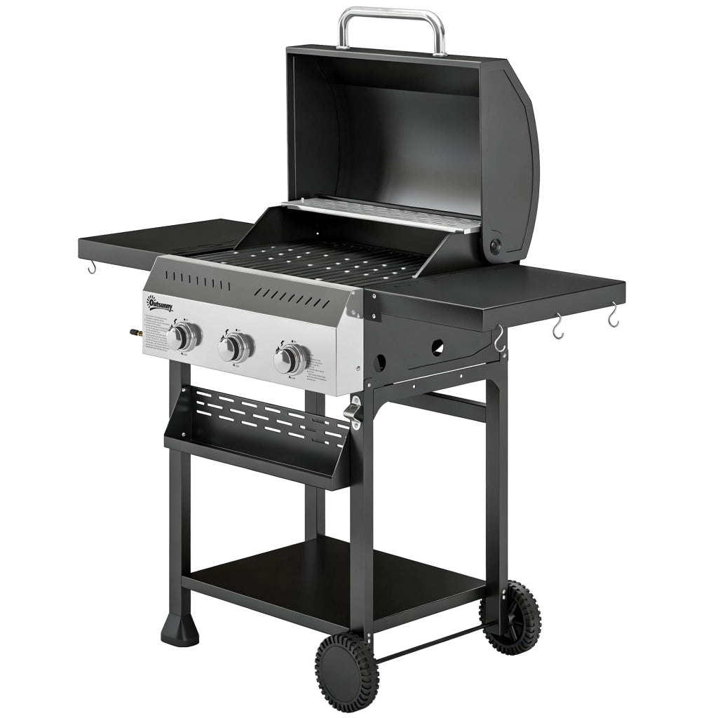 Barbecue a gas 9 kW 3 bruciatori ¨C Minimal ¨C grigio acciaio inox con tavolino laterale