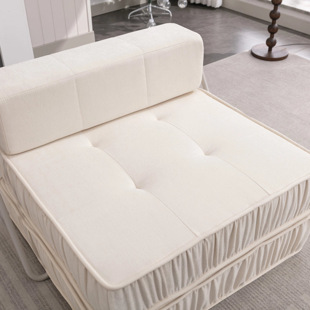 Divano letto modulare convertibile in ciniglia con schiuma e base a molle, elementi separabili per soggiorno bianco