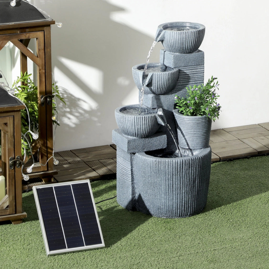 Fontana da giardino solare a 4 livelli con LED ¨C zephmum ¨C 57cm altezza grigio scuro