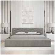 Letto contenitore VERNON – Tessuto ciniglia bouclé Cenere taupe – 140x200 cm – Rete sollevabile – Design di alta gamma