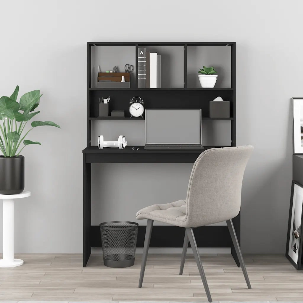 Scrivania con Mensole-Scrivanie per ufficio e studio Nera 102x45x148 cm in Legno Multistrato