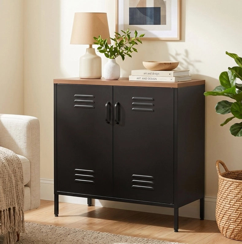 Credenza in metallo nera 80 x 40 x 80 cm con ripiano regolabile