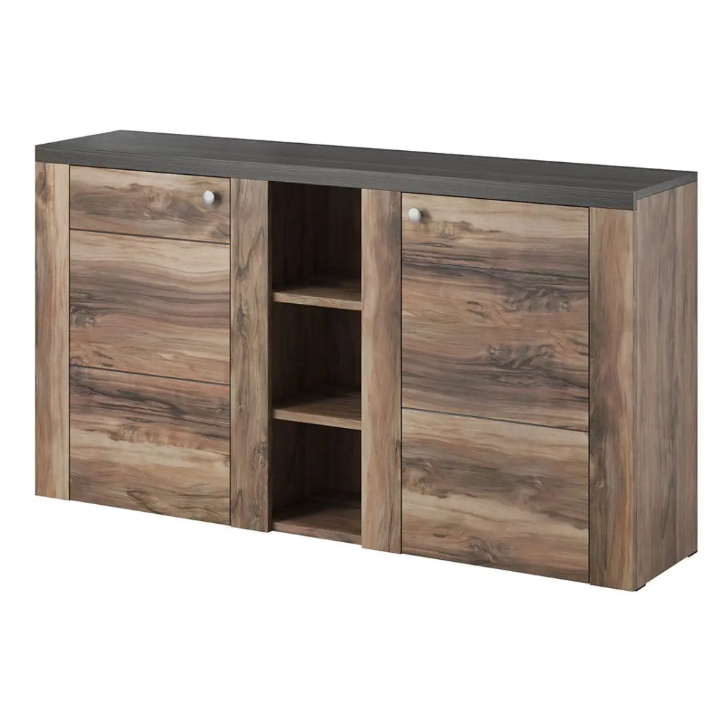 Credenza design 155cm per soggiorno colore noce e nero effetto legno collezione SANTIAGO.