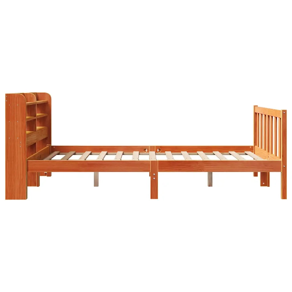 Giroletto con Testiera-Struttura Letto con testiera Marrone Cera 135x190 cm Massello Pino 793042