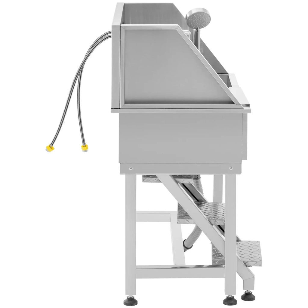 Stazione di lavaggio per cani in acciaio inox fino a 60 kg con gradini in acciaio inox 14_0009948