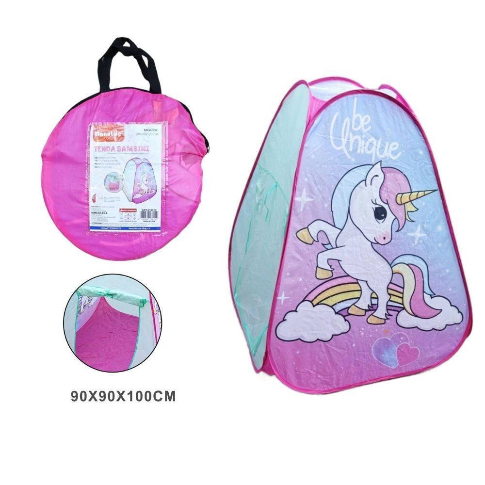 Trade Shop - Tenda Ripiegabile Rosa Unicorno Capanna Bambini Arredo Cameretta 90x90x100 Cm -