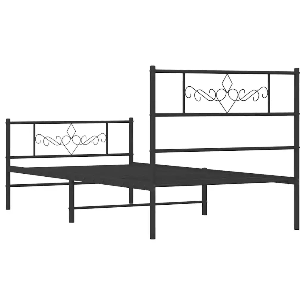 Letto singolo | Letto per adulti | Giroletto con Testiera e Pediera Metallo Nero 100x190 cm