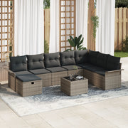 Set Divano da Giardino 9 Pezzi con Cuscini Grigio Rattan Sintetico