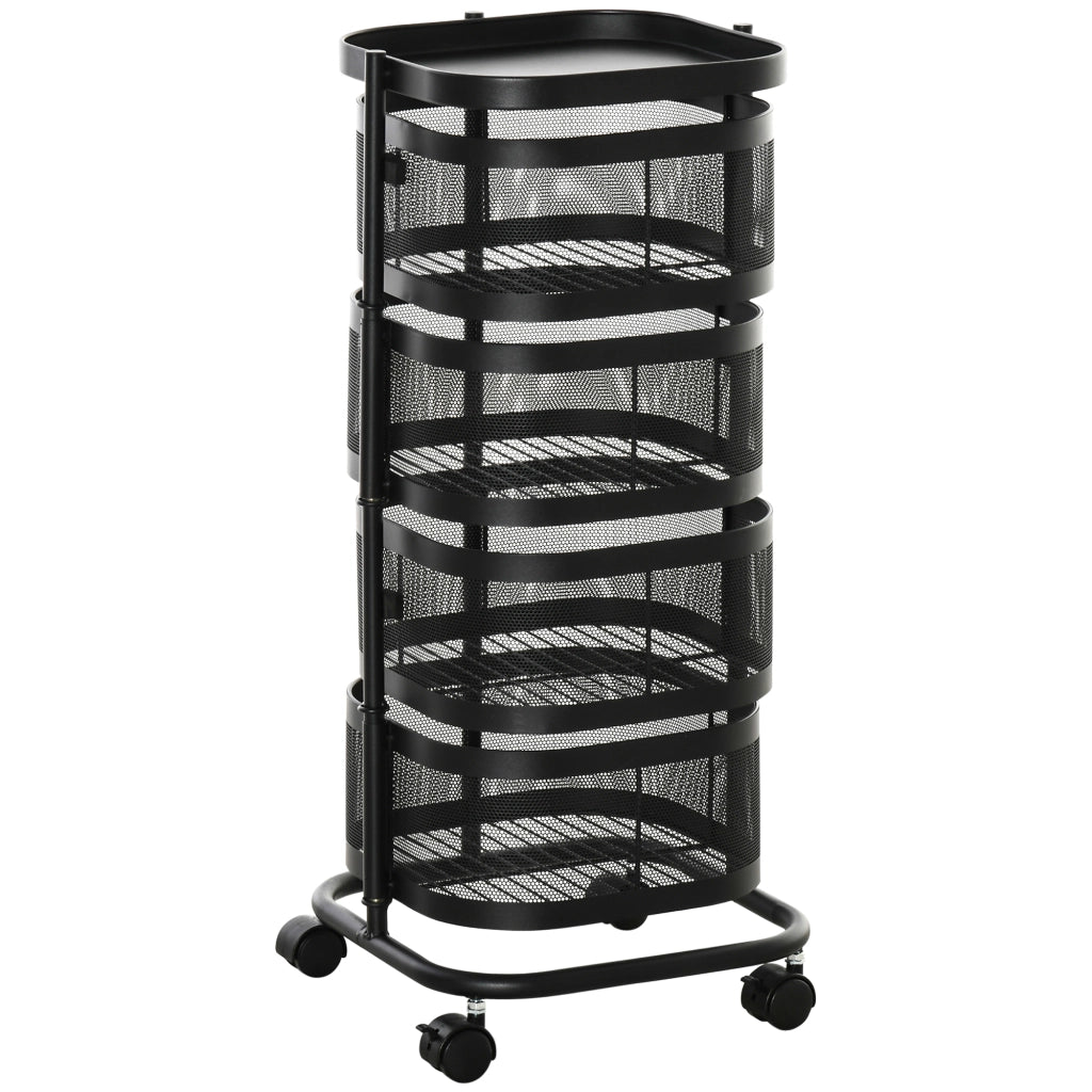 EasyComfort Carrello Portavivande con 4 Cestelli, Piano d'Appoggio e Ruote, in Acciaio e PP, 33x33x77 cm