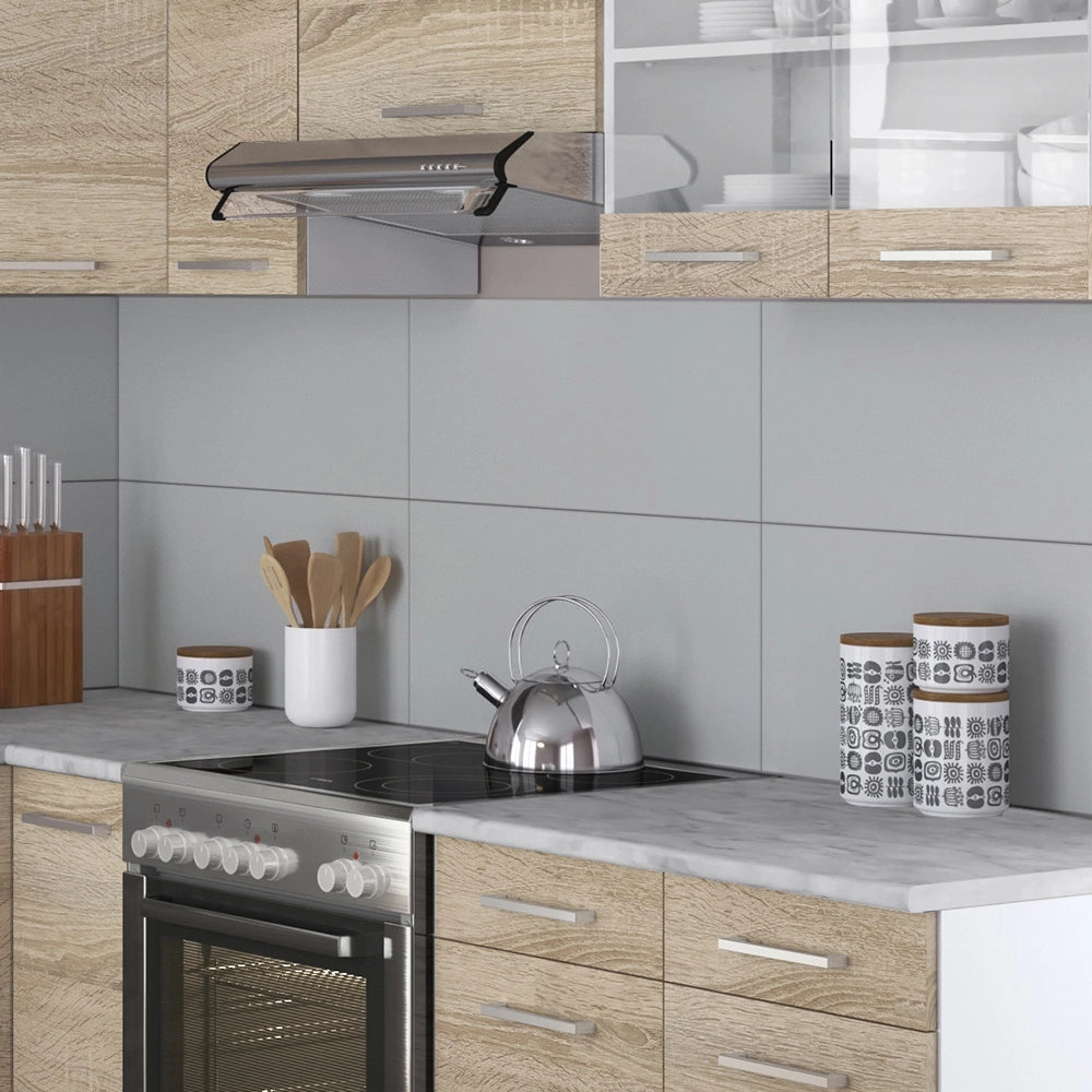 Cucina ad angolo Rick Sonoma/Bianco 227 x 167 cm, PL Marmo con striscia LED Vicco