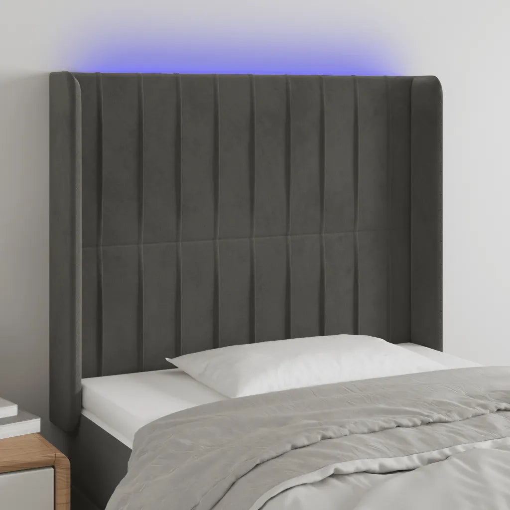 Testiera | Testata a LED Grigio Scuro 83x16x118/128 cm in Velluto