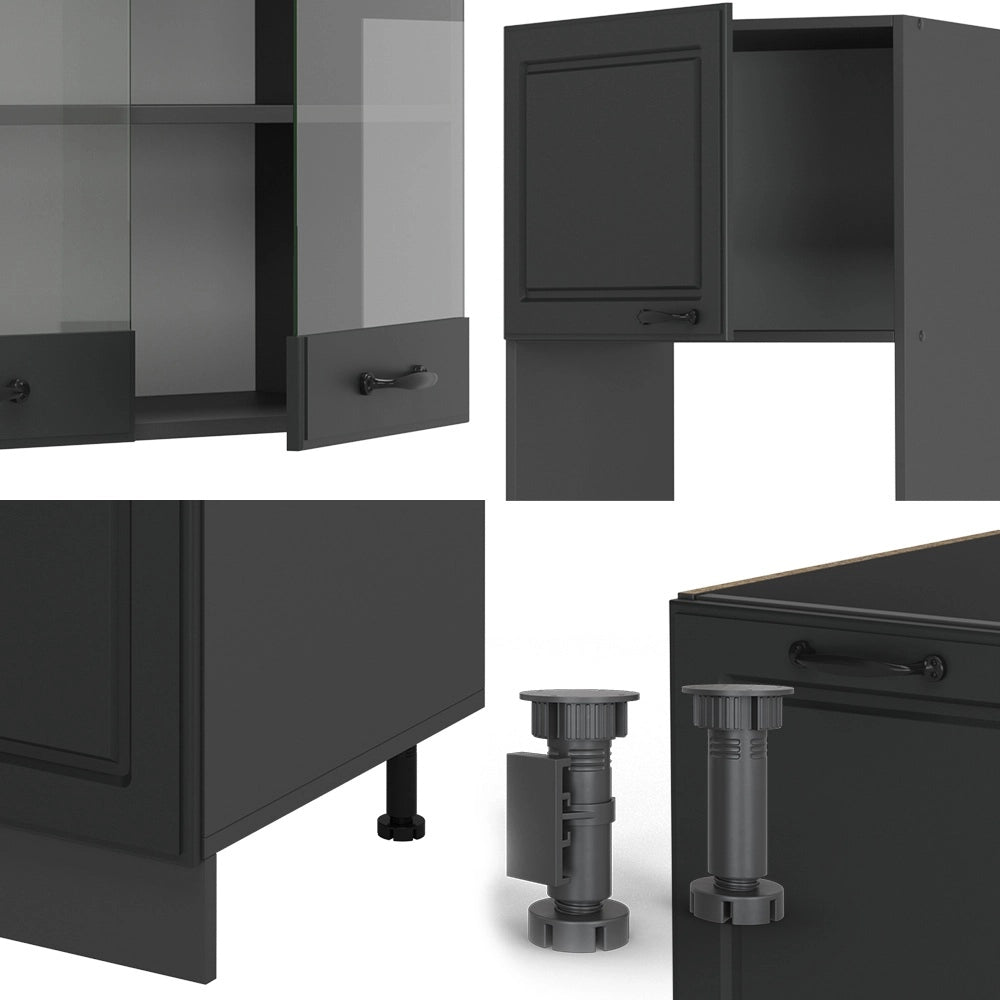 Cucina angolare completa R-Line Antracite rustico/Antracite 247 x 237 cm, PL Marmo Vicco