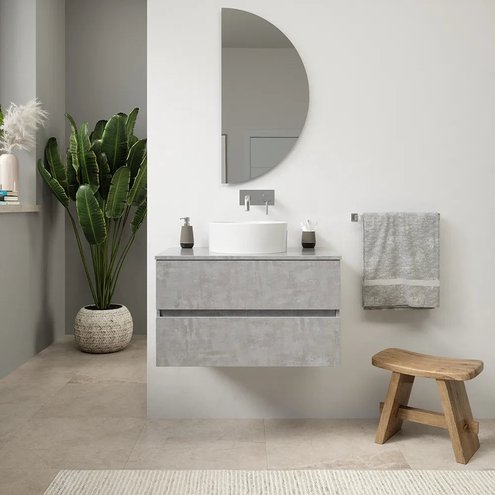 Mobile da bagno sospeso 80 cm effetto cemento chiaro con top | Yili