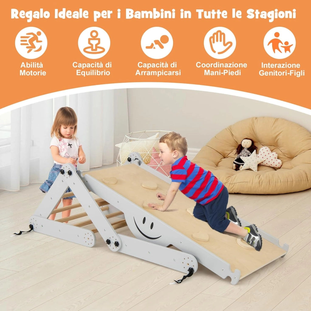5 in 1 Set da Arrampicata per Bambini, Giochi da Arrampicata Pieghevoli in Legno con Rampe Regolabili e Reversibili, Scala da Arrampicata per Bambini 3+ Anni (Grigio)