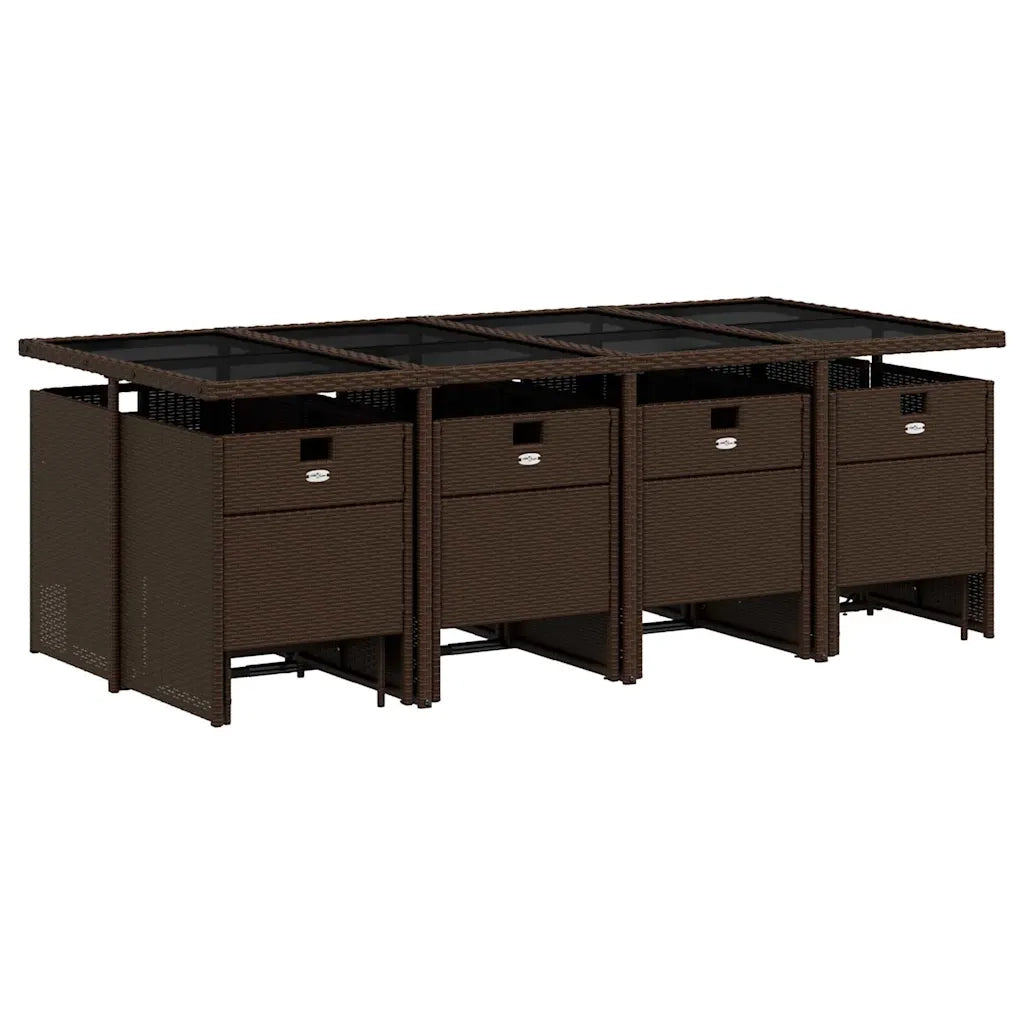 vidaXL Set da Pranzo da Giardino 13pz con Cuscini Marrone Polyrattan