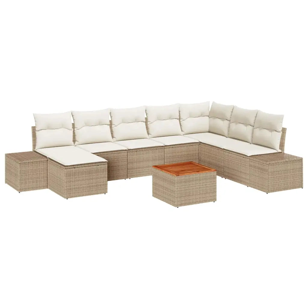 Set Divano da Giardino con cuscino 9 pcs Beige polyrattan 3347995