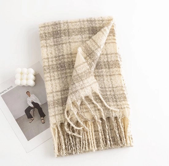 Schiacca per donna protezione dal freddo calda sciarpa per lavoro e casa moda sciarpa quadrata a quadri grande scialle caldo - beige - 180*60cm