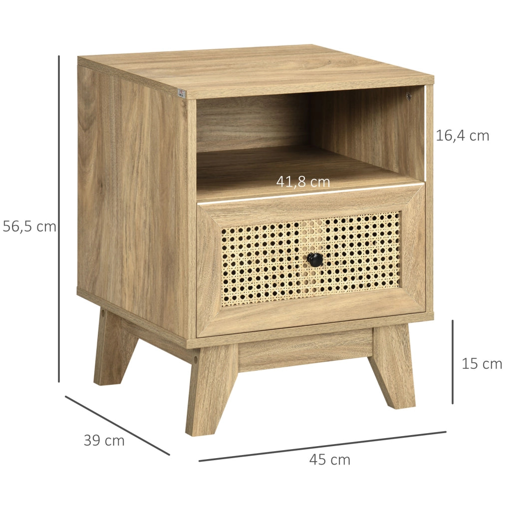 Comodino con cassetto e anta cannage ¨C Xylo ¨C legno naturale 45x39x56,5 cm