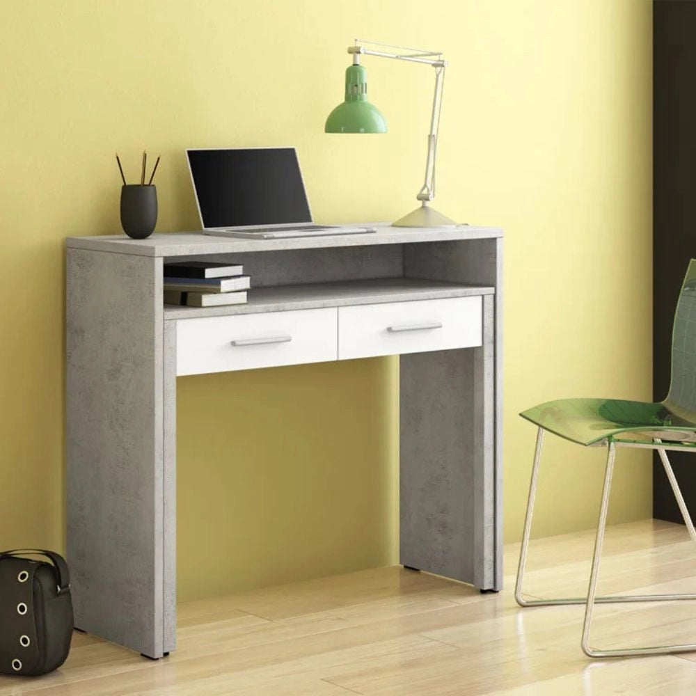 Scrivania Consolle Scrivia cemento e bianco con piano estraibile – Design Funzionale e Salvaspazio
