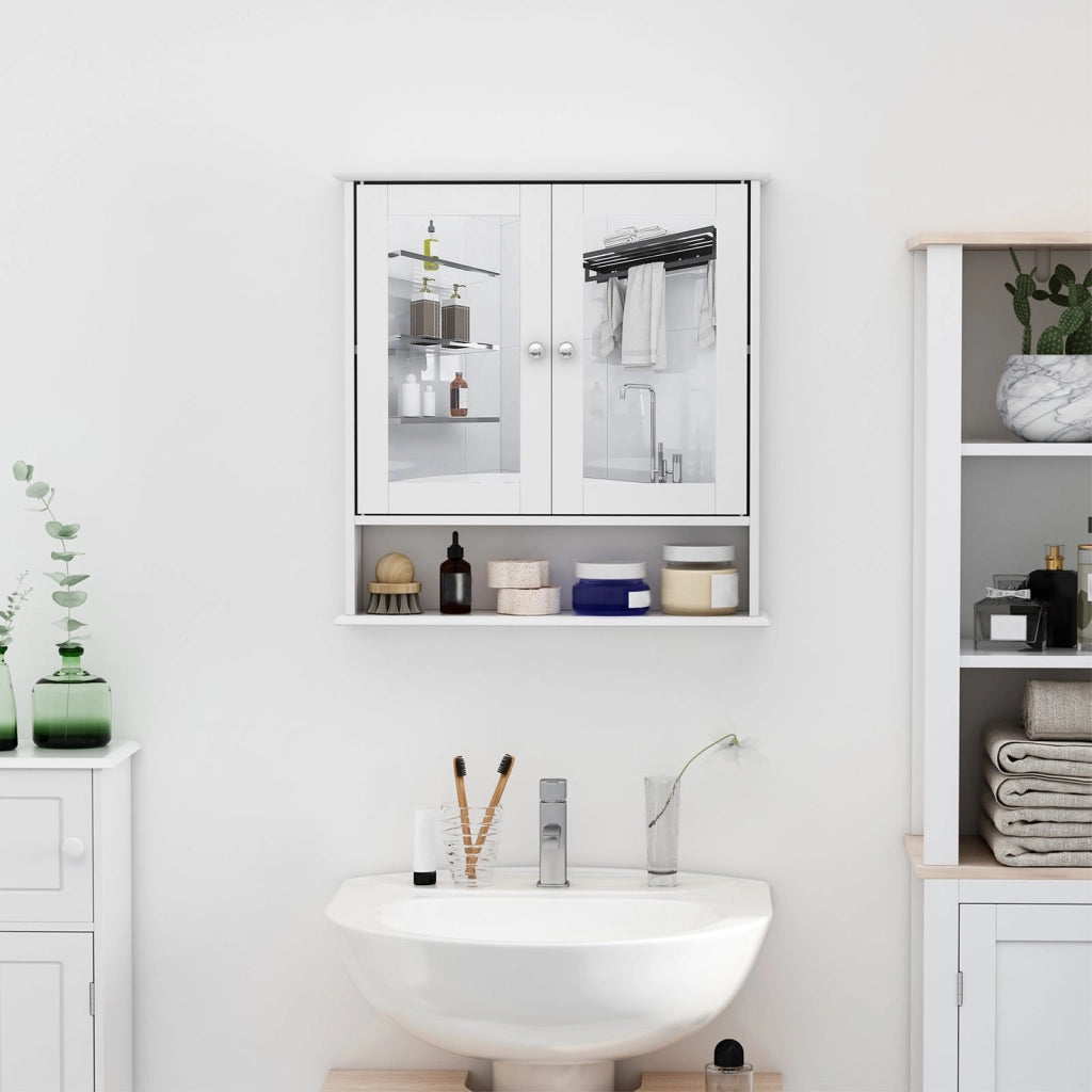 Specchiera da Bagno 2 Ante in MDF Bianco 56x13x58 cm