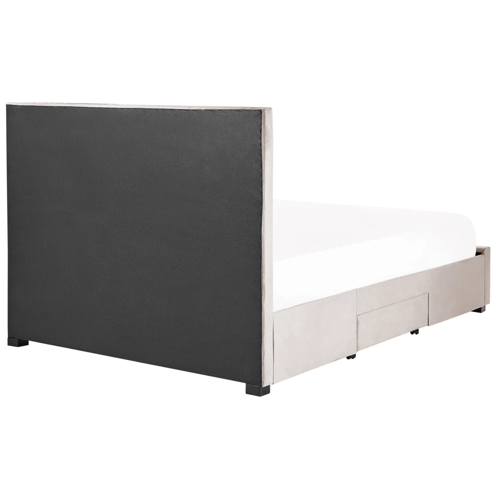 Letto contenitore tappezzeria in velluto beige 160 x 200 cm trapuntato testiera alta cassetti Glam Design