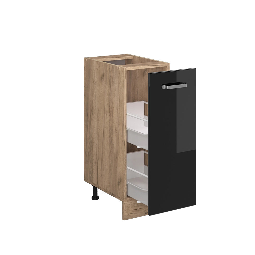 Armadio cucina dispensa alto R-Line Nero lucido/Rovere dorato 30 cm senza piano di lavoro Vicco