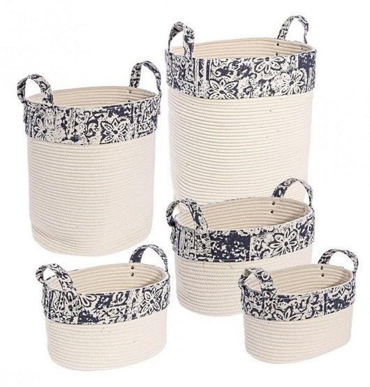 Set 2 Portabiancheria e 3 Ceste Veronica Tonde in Poliestere