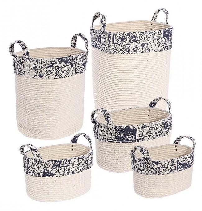 Set 2 Portabiancheria e 3 Ceste Veronica Tonde in Poliestere
