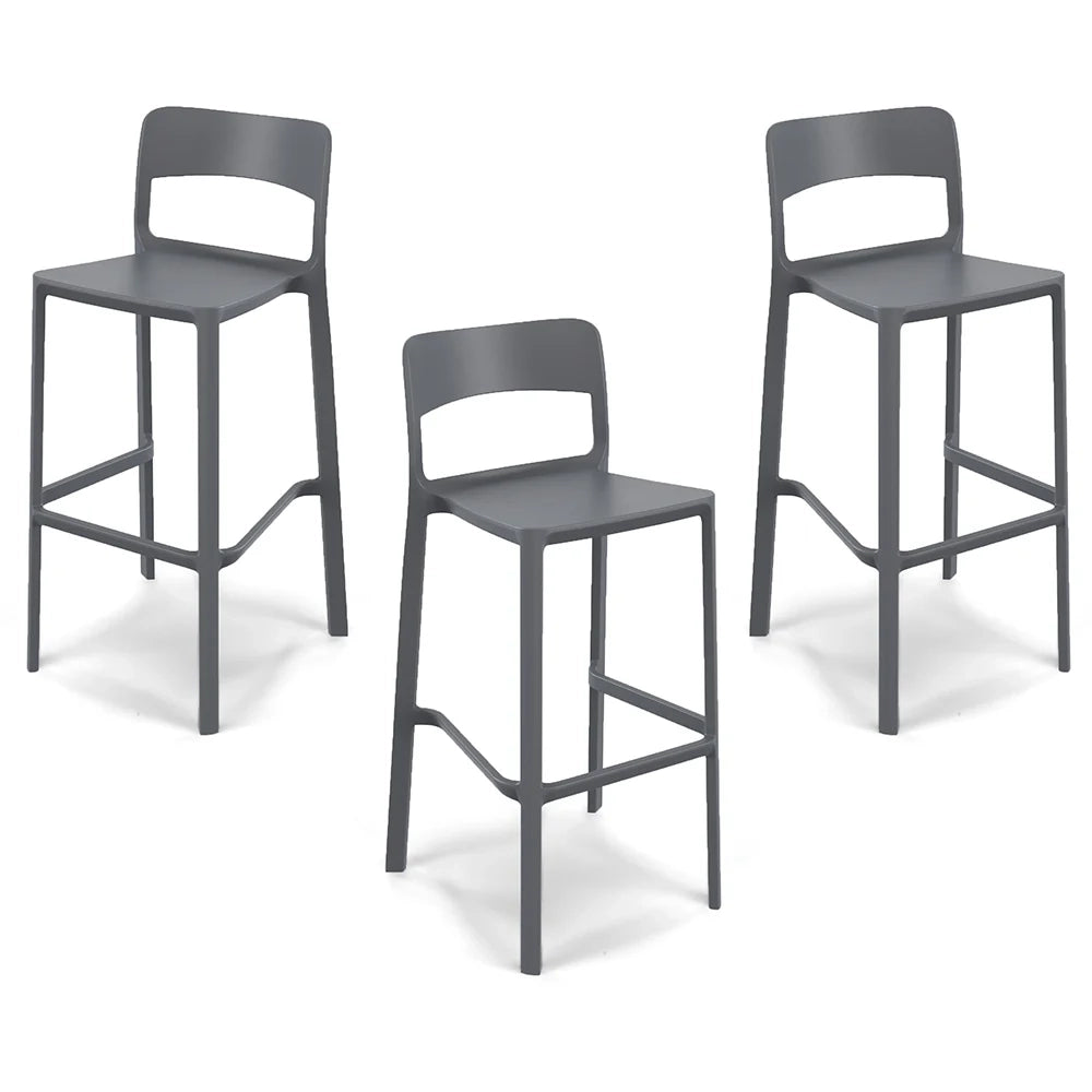 Set 3 sgabelli in polipropilene STIL altezza seduta 65cm, impilabile, idrorepellente, resistente ai raggi UV, design moderno e innovativo, ideale per la cucina, la veranda o giardino colore Grigio