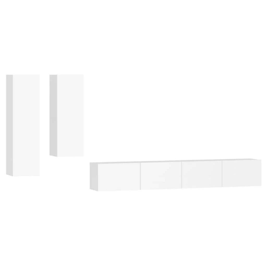 Set di mobili da 4 pezzi tra cui armadio credenza mobile TV televisore per soggiorno camera da letto salotto legno ingegnerizzato bianco 02_0024669