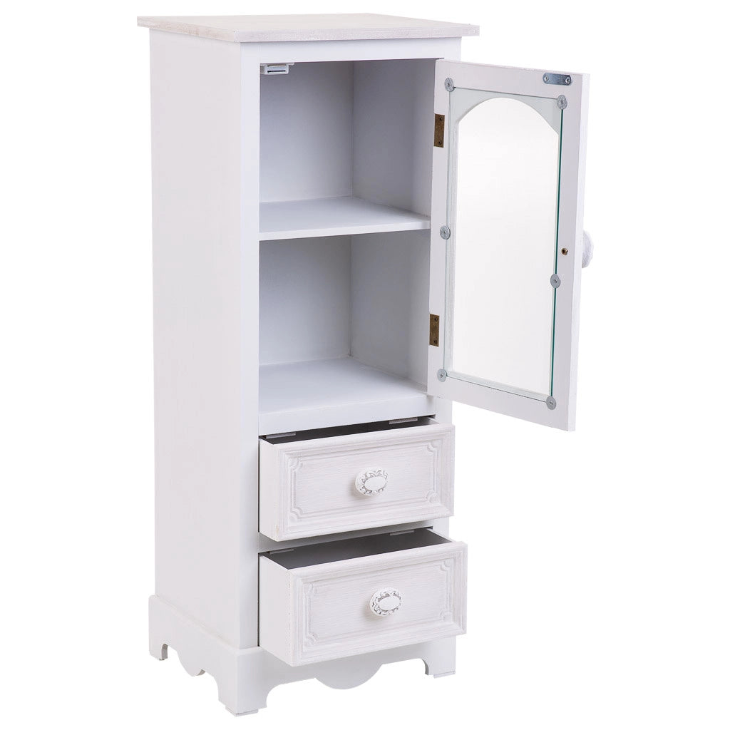 Vetrina in legno e vetro con 1 anta e 2 cassetti bianca 32x26x80