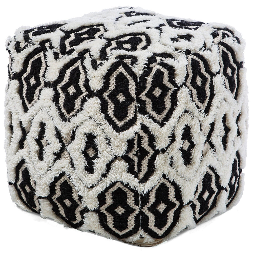Pouf di colore Bianco e Nero Lana Cotone 45 x 45 cm Forma Quadrata in stile Boho
