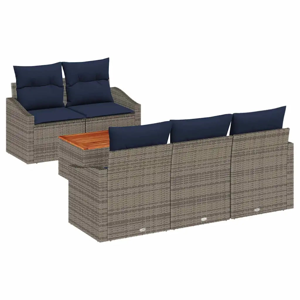 Set Divano da Giardino 6 pcs Grigio e Blu Navy polyrattan 3356442