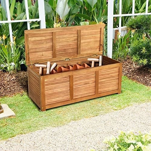 Cassapanca Baule Legno da Giardino, Cassapanca Contenitore con Coperchio, Multibox Utilizzabile all’Interno e all‘Esterno, Portata di 160 kg, 120x45x45 cm