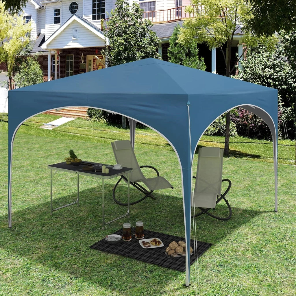 Gazebo da Giardino Richiudibile 3x3m Gazebo Esterno in Ferro Regolabile in Altezza Tendone con Soffitto Semicircolare Pieghevole Protezione Solare, Tende per eventi Facile da Montare Blu