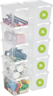 Scatola di Stoccaggio con Coperchio Piccola 3 L - 10 Bacinelle in Plastica Transparenti e Stivabili con Chiusura con Clip Bianche - Bacinelle in Plastica BPA Libere e Sicure per Alimenti - 21 x 17 x 11 cm - 10 Anni di Garanzia