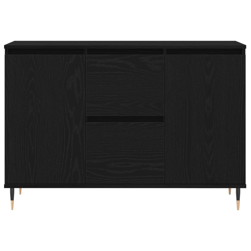 Sideboard  con porte e cassetti Nero Rovere 101,5x35x70 cm