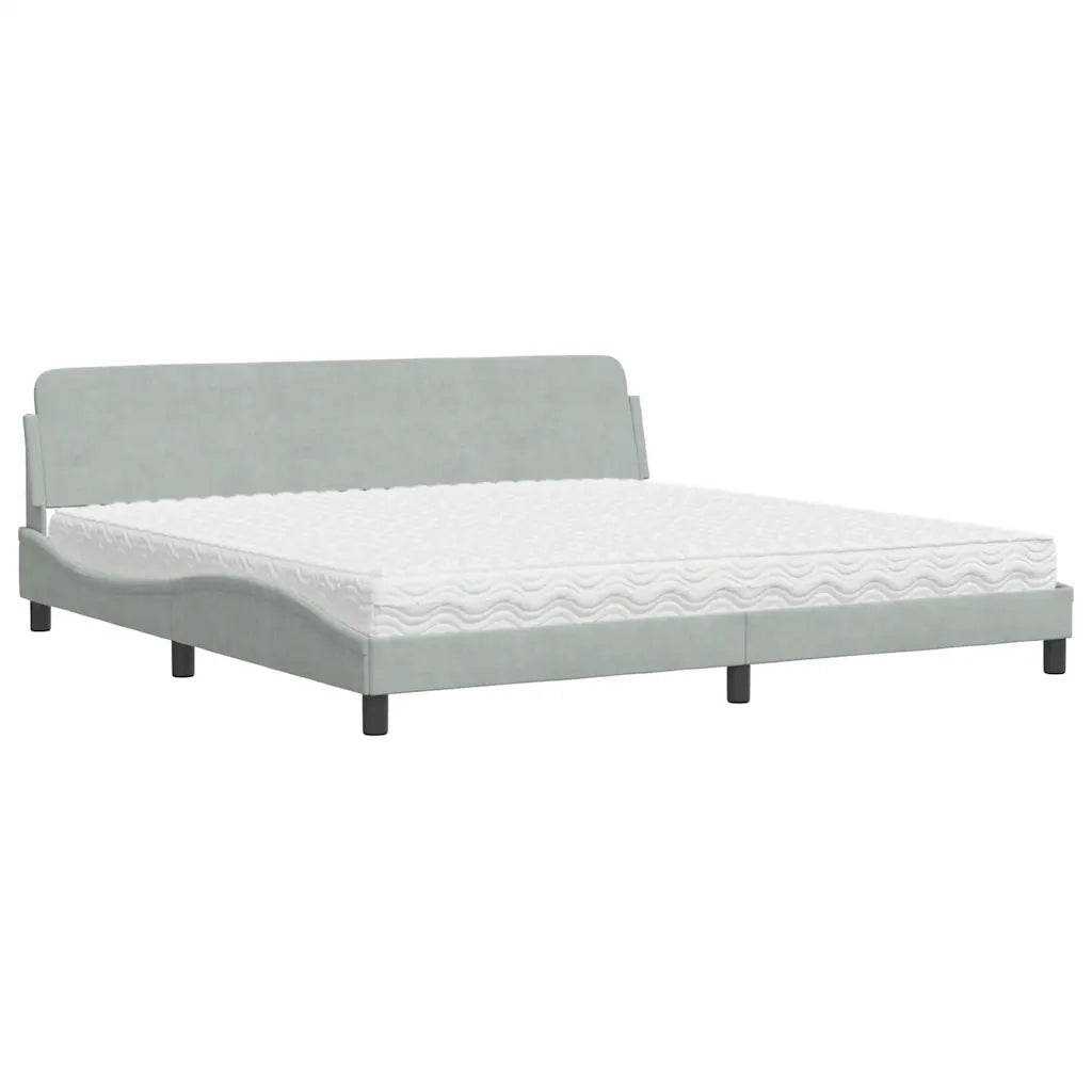 Letto con Materasso Dover Grigio Chiaro 200x200cm Velluto 3208471