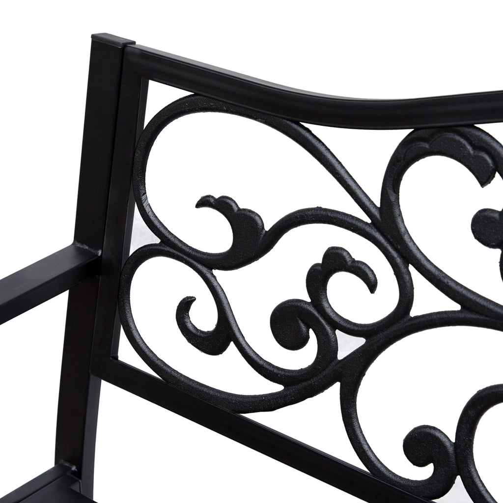 Panchina da Giardino 2 Posti con Schienale Decorato 127x60x89 cm in Ghisa e Metallo Nero