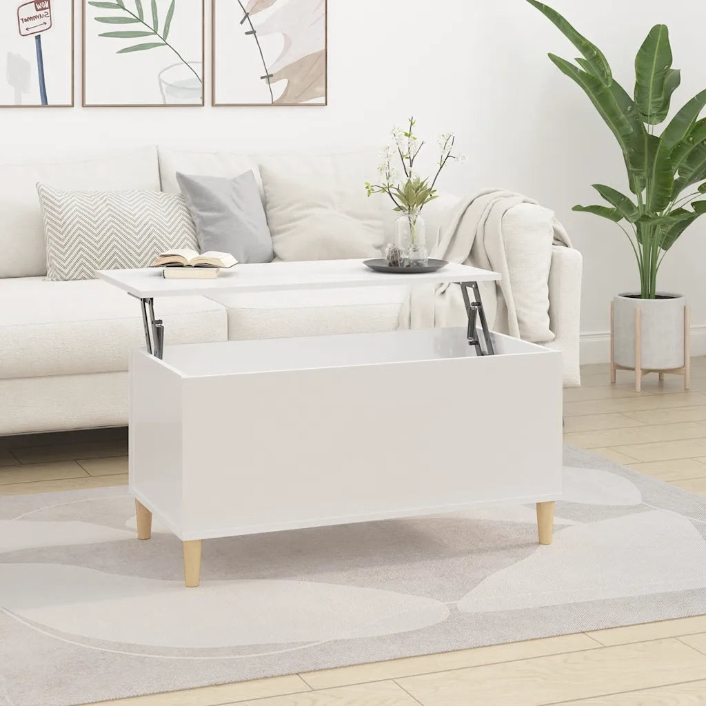 Tavolino salotto | Tavolino da caff¨¨ | Tavolino da Soggiorno Bianco Lucido 90x44,5x45 cm Legno Multistrato