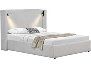 Letto matrimoniale in velluto a coste con cassettiera integrata e lampada "Cortina" - 140 x 190 cm - Beige