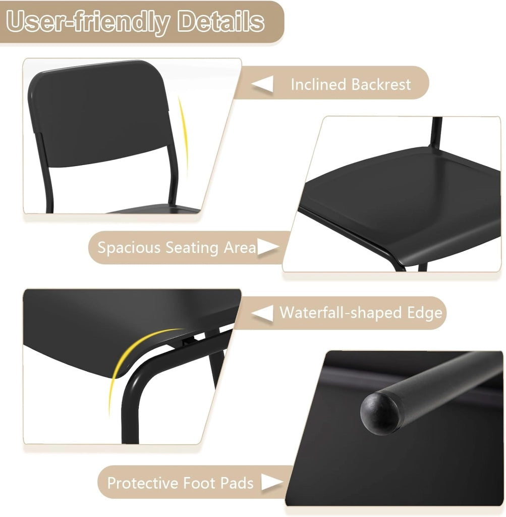 Set di 4 sedie da sala da pranzo, sedia da cucina impilabili con gambe in metallo, sedie senza braccioli, seduta e schienale in PP, per soggiorno, carico 160 kg (nero)