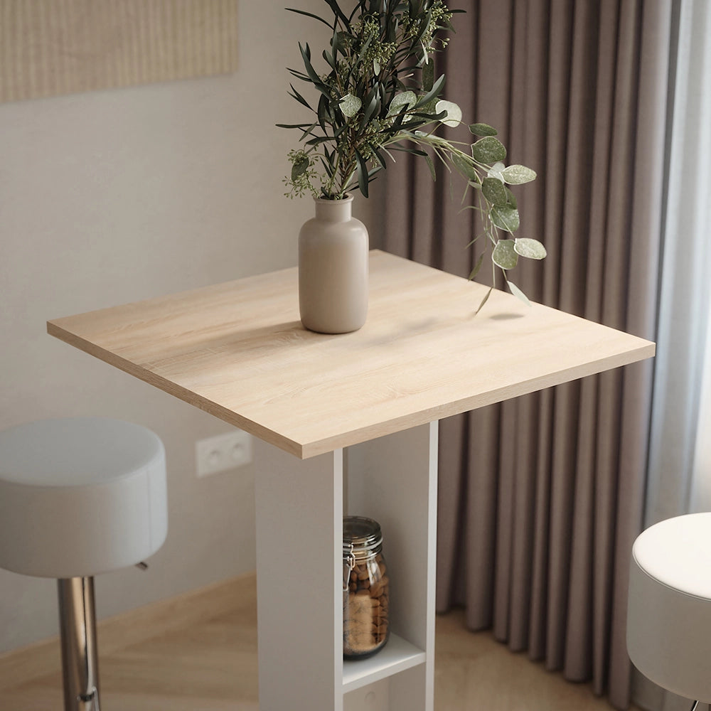 Vicco tavolo bar con sgabelli Bianco/Sonoma 65 x 65 cm con 2 sgabelli da bar
