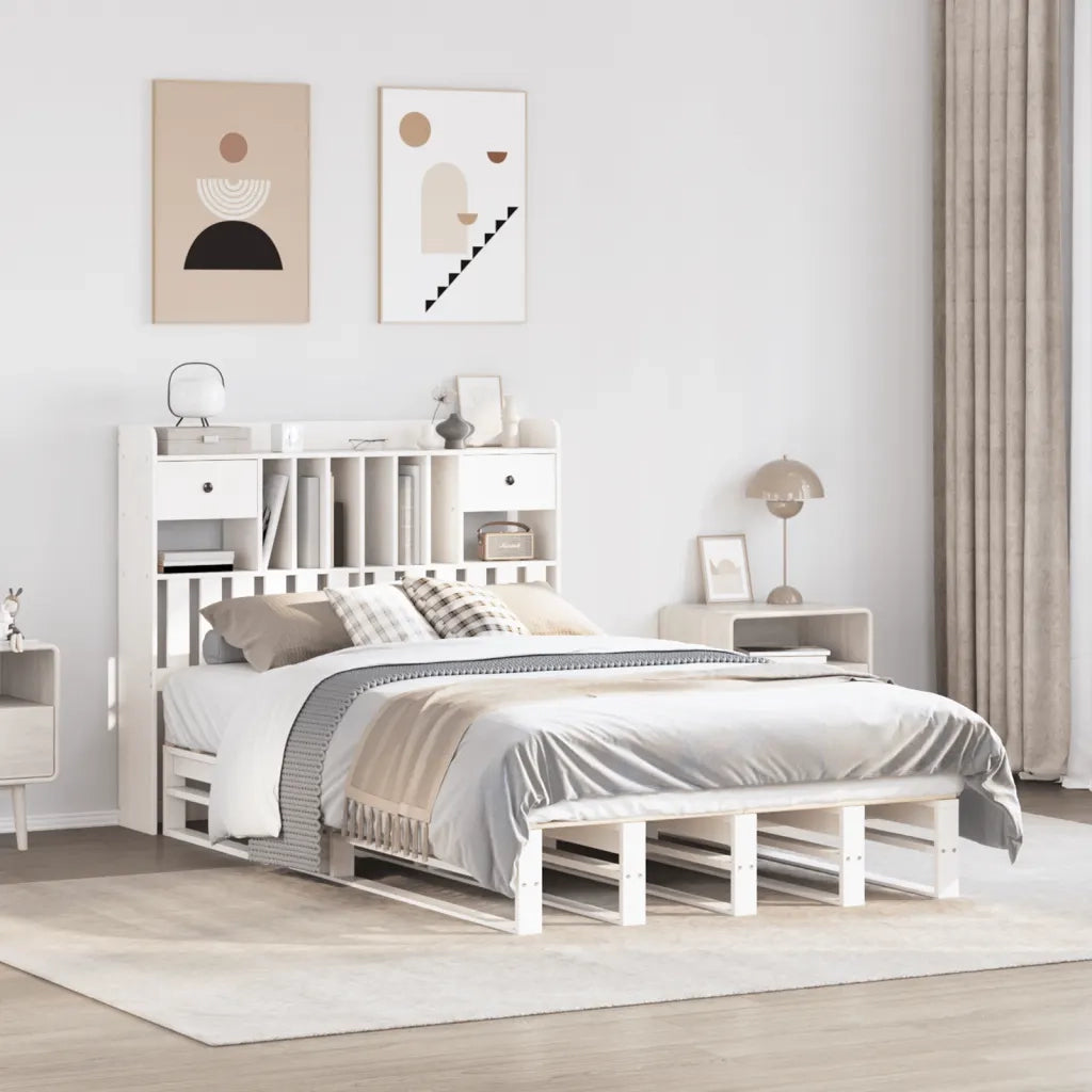 Letto matrimoniale | Letto per adulti | Letto Libreria senza Materasso Bianco 135x190 cm Legno di Pino