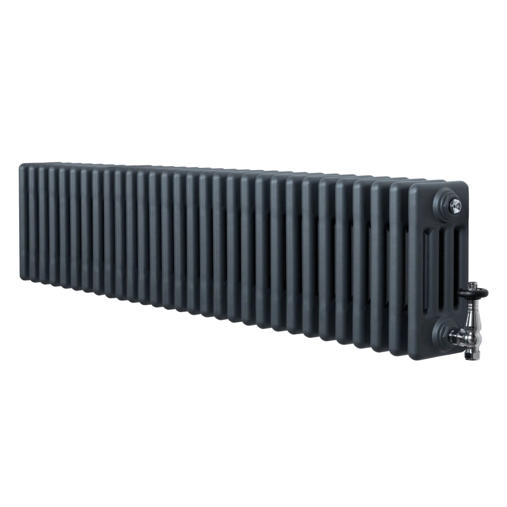 Radiatore Tradizionale 4 Colonne Orizzontale Antracite & Valvole 300 x 1370 mm