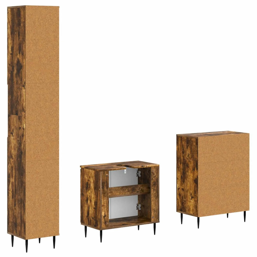 Set di armadietti da bagno in 3 pezzi HAARLEM Rovere Fumo 3417455